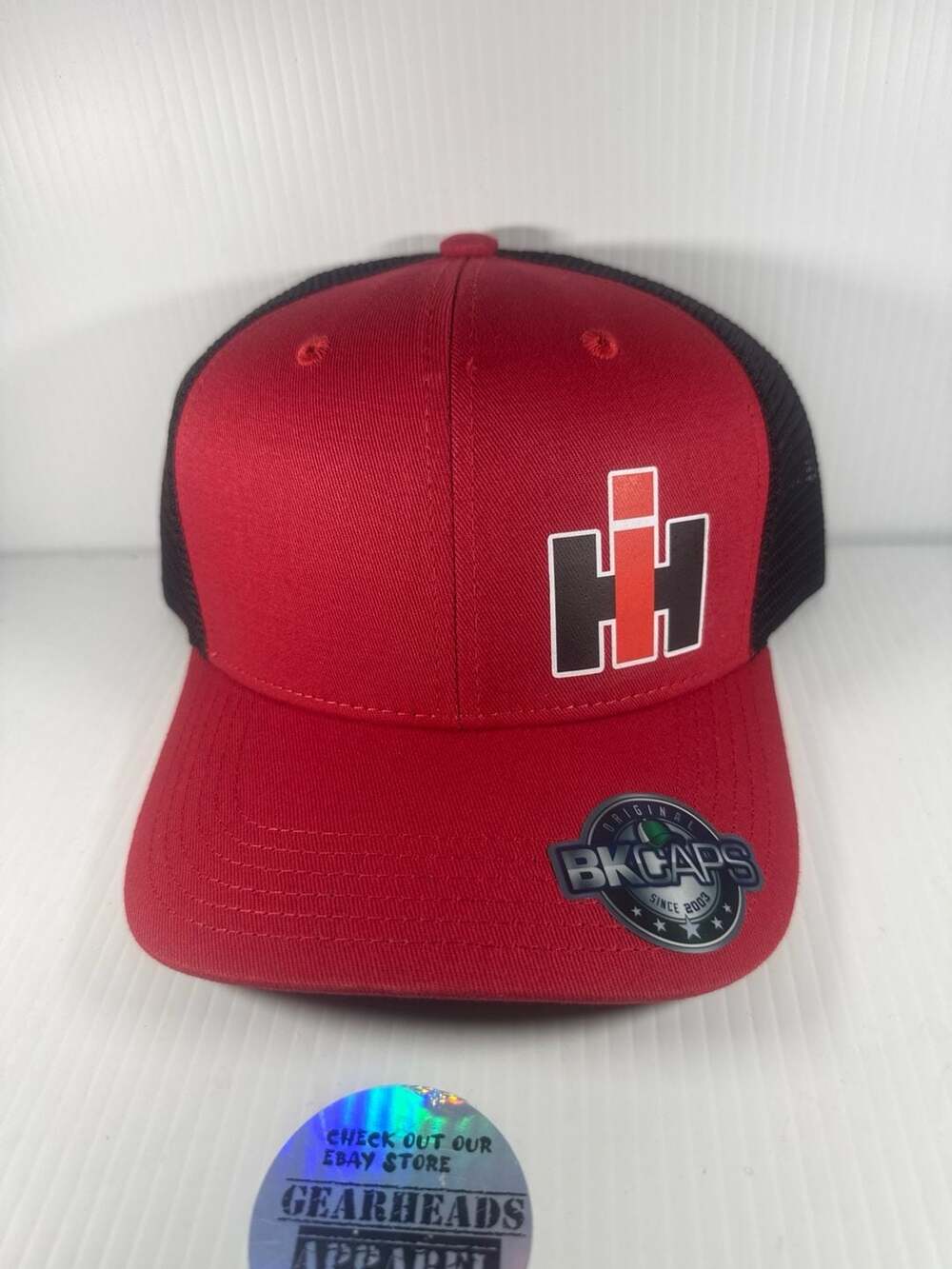 BK Caps International Harvester IH Logo Red and Black Mesh Trucker Hat Snapback